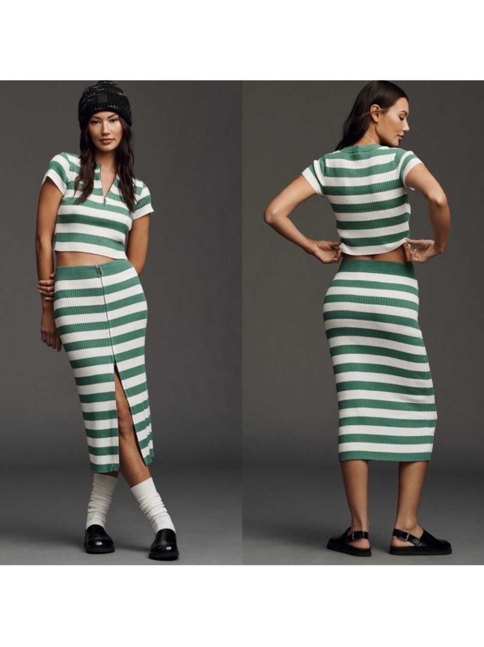Daily Practice by Anthropologie Ribbed Knit Skirt green white small
